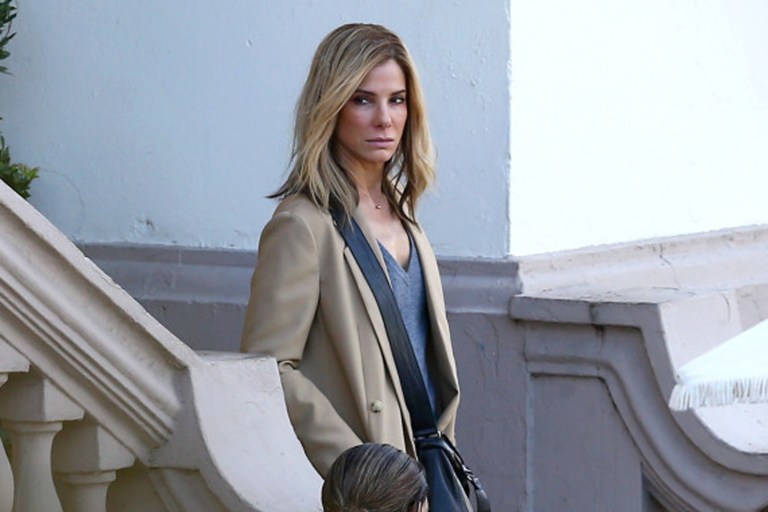 51581894 Actress Sandra Bullock films a scene with Zoe Kazan for her new film 